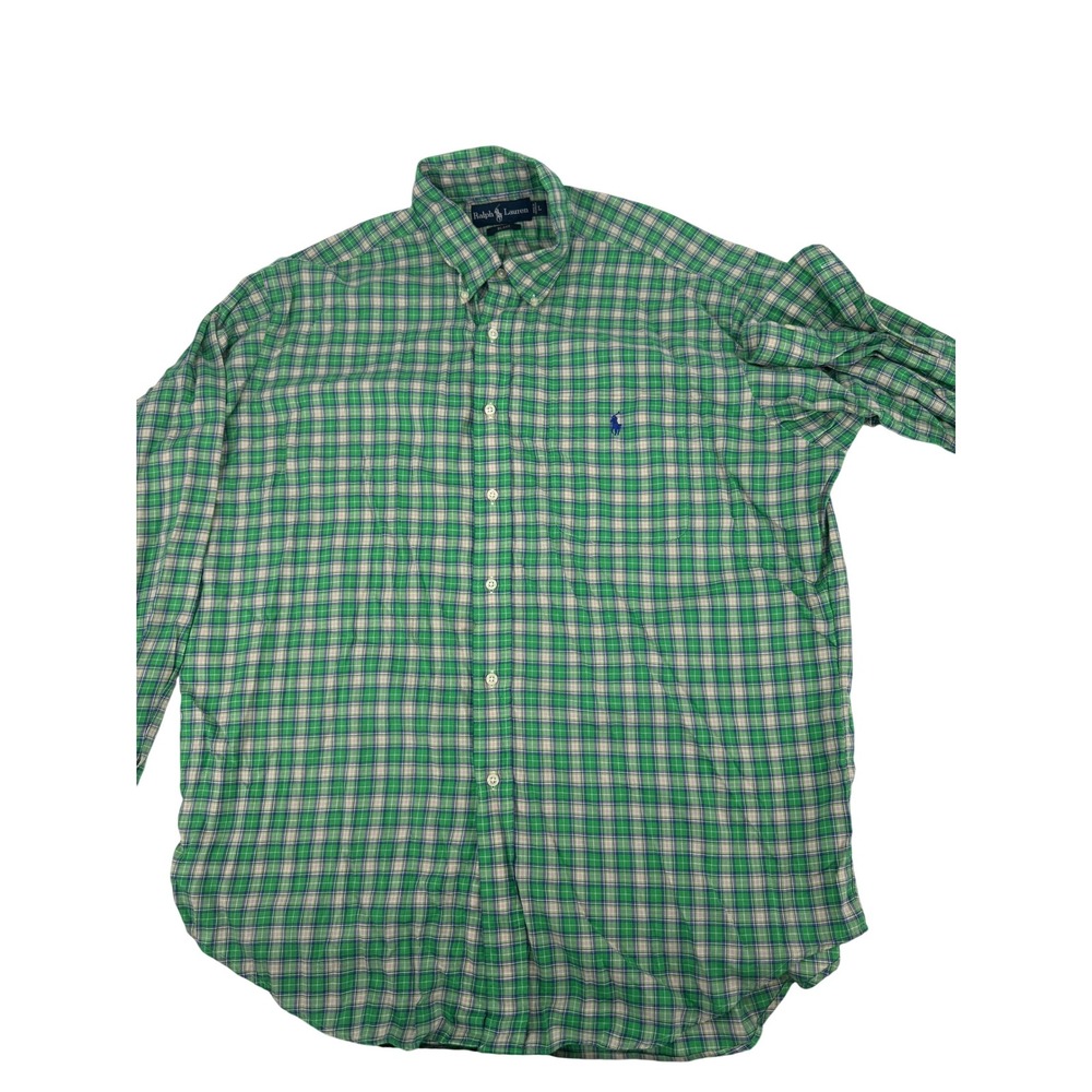 Ralph Lauren Shirt Mens L Green Plaid Blake Long Sleeve Preppy Pony